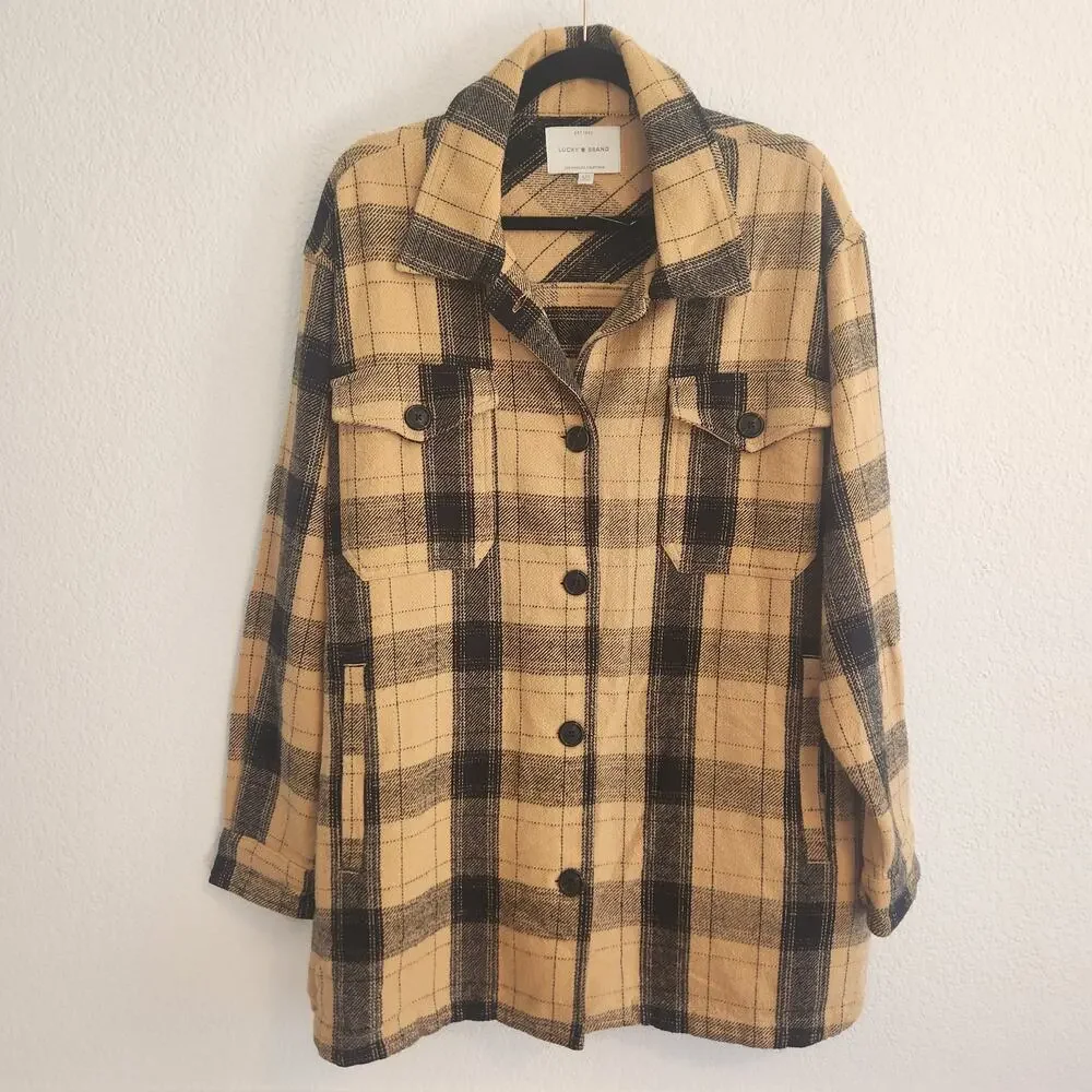 Lucky‎ Brand Women's Size Large Yellow/Black Plaid Shacket New